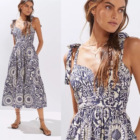 Anthropologie Forever that girl blue white floral dress in size medium - Picture 14 of 15